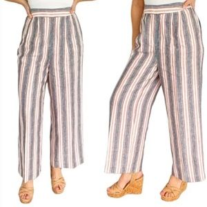 FRAME red and gray striped linen wide leg casual pants size 10